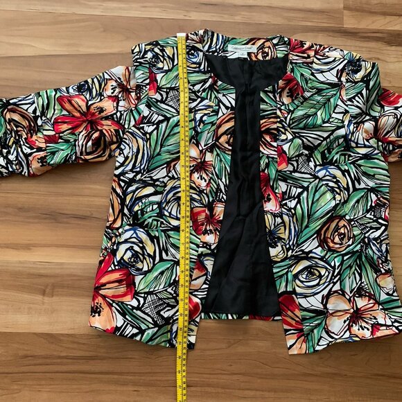 Coldwater Creek Jacket Blazer Size 12 Red Green Floral 3/4 Sleeve Open Front - Picture 4 of 11